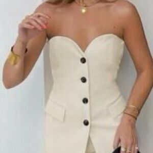 Commense Strapless Tube Top Apricot Cream Button  Classic SZ S NWT